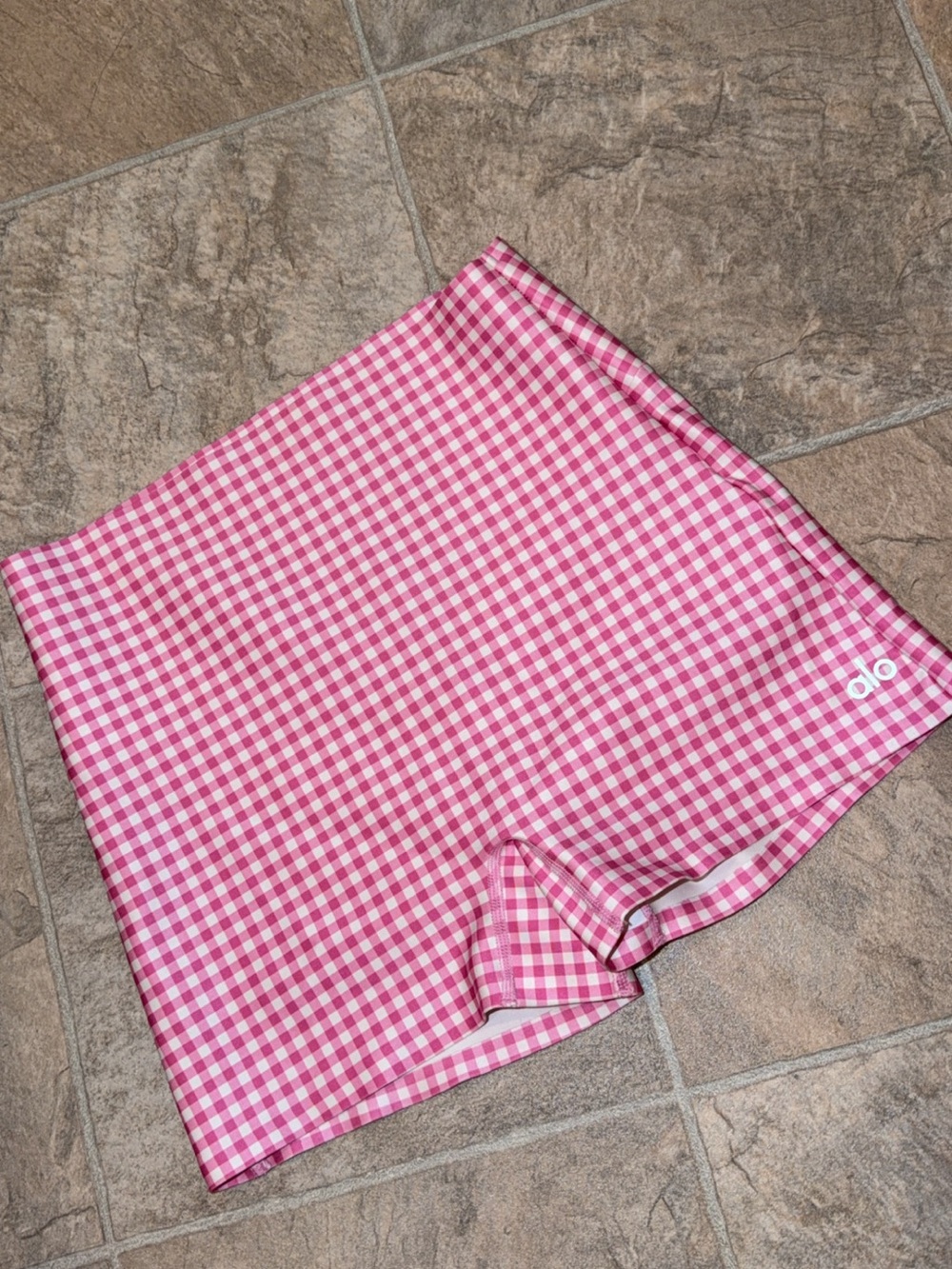 ALO Yoga Pink Gingham Bike Shorts